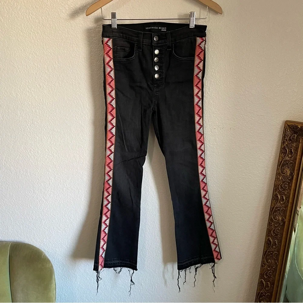 Veronica Beard Carolyn 10” Baby Boot Cropped Jeans Frayed Smokey Grey Pink Boho